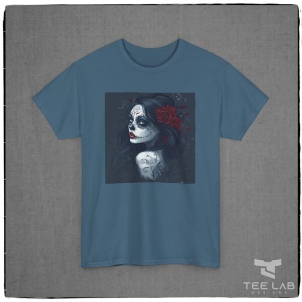 Dia de los Muertos or Day of the Dead woman tee from Tee Lab Designs.