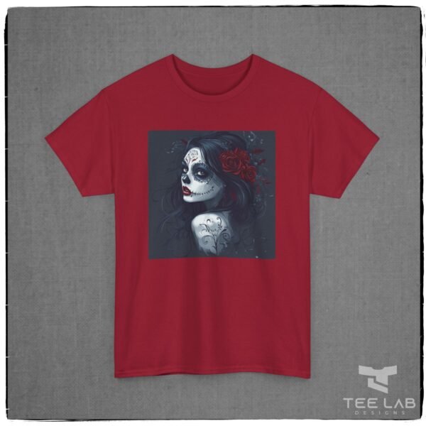 Dia de los Muertos or Day of the Dead woman tee from Tee Lab Designs.