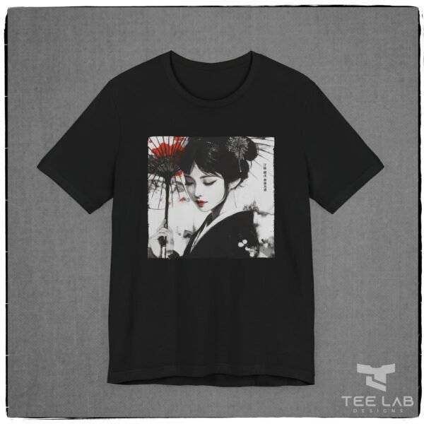 Japanese Woman Holding Umbrella Bella+Canvas tee from the Japanese Collection at Tee Lab Designs.