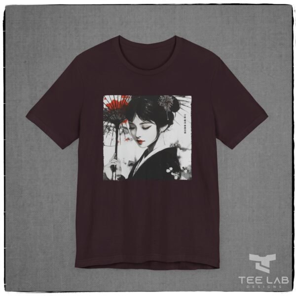 Japanese Woman Holding Umbrella Bella+Canvas tee from the Japanese Collection at Tee Lab Designs.