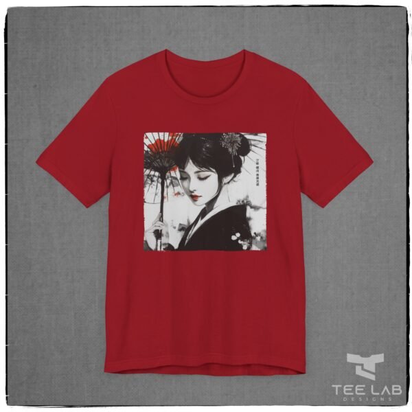 Japanese Woman Holding Umbrella Bella+Canvas tee from the Japanese Collection at Tee Lab Designs.