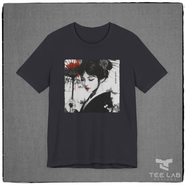 Japanese Woman Holding Umbrella Bella+Canvas tee from the Japanese Collection at Tee Lab Designs.