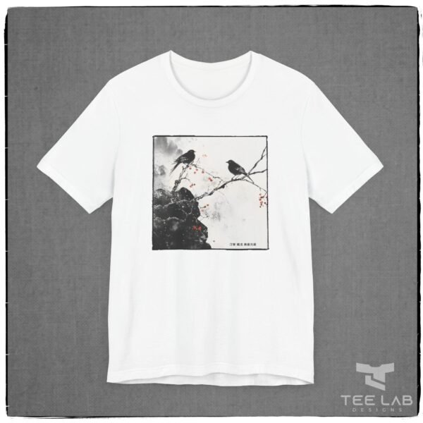 Bird's and Cherry Blossoms sumie style Bella+Canvas tee from my Japanese Collection at Tee Lab Designs.