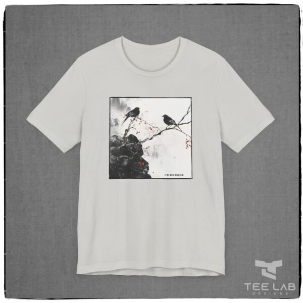 Bird's and Cherry Blossoms sumie style Bella+Canvas tee from my Japanese Collection at Tee Lab Designs.