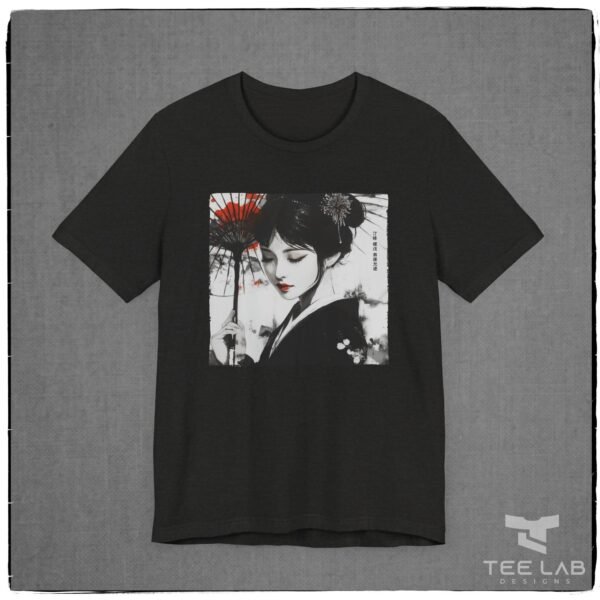 Japanese Woman Holding Umbrella Bella+Canvas tee from the Japanese Collection at Tee Lab Designs.