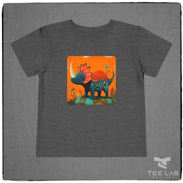 Folk Art Dino Bella+Canvas Toddler and Kids Collection from Tee Lab Designs.