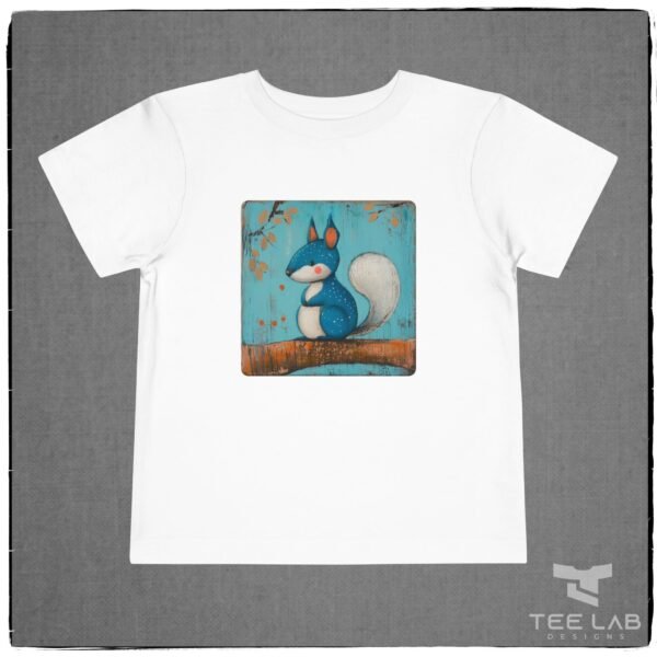 Folk Art Toddler Blue Squirrel Bella+Canvas Tee part of the Tee Lab Designs Toddler and Kids Collection.
