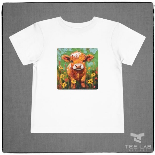 Folk Art Toddler Highland Calf Bella+Canvas Tee from Tee Lab Designs. This is part of the Toddler and Kids Collection.