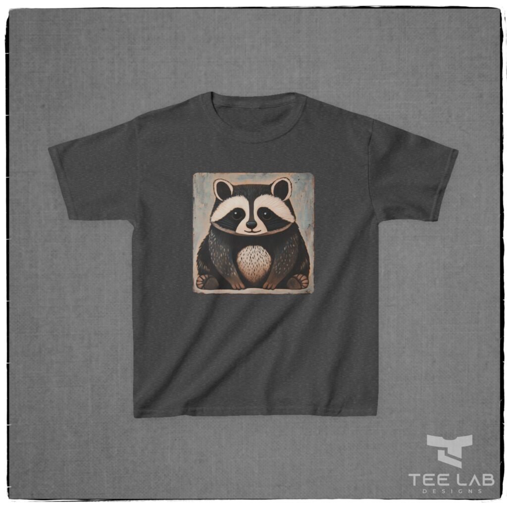 Folk Art Kids Raccoon Tee from Tee Lab Designs. This is part of the Toddler and Kids Collection.