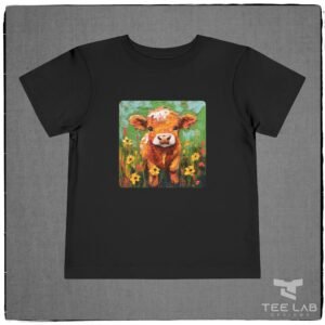 Folk Art Toddler Highland Calf Bella+Canvas Tee from Tee Lab Designs. This is part of the Toddler and Kids Collection.