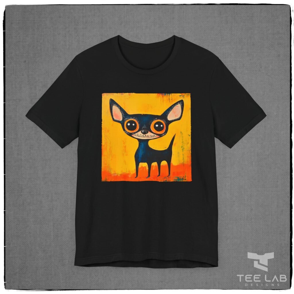 Folk Art Collection Chihuahau on a Bella+Canvas Tee from Tee Lab Designs.