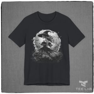 B+W Witch Halloween Bella+Canvas t-shirt from Tee Lab Designs.
